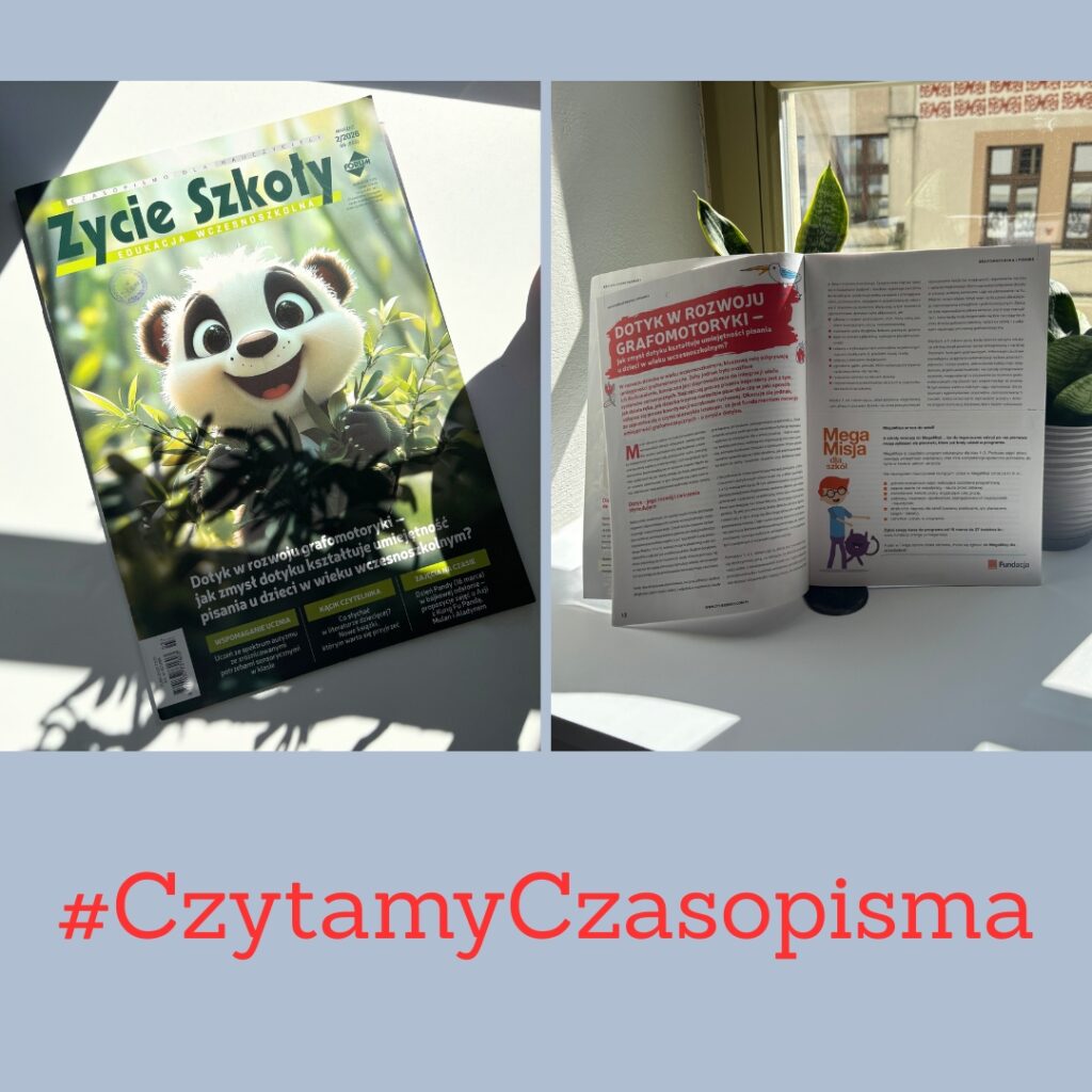po lewej stronie czasopismo , po drugiej otwarty artykuł na dole napis #CzytamyCzasopisma